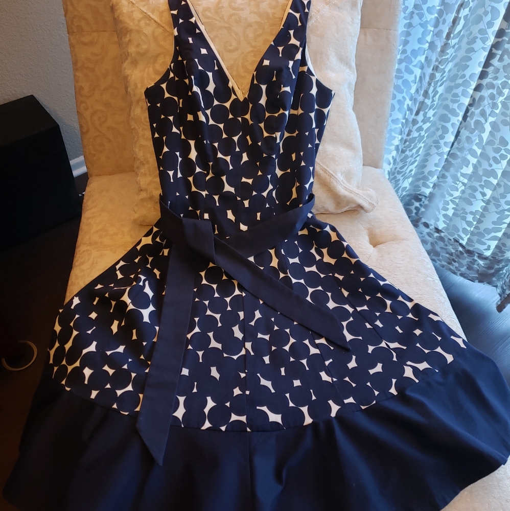 Nine West navy blue polka dot dress